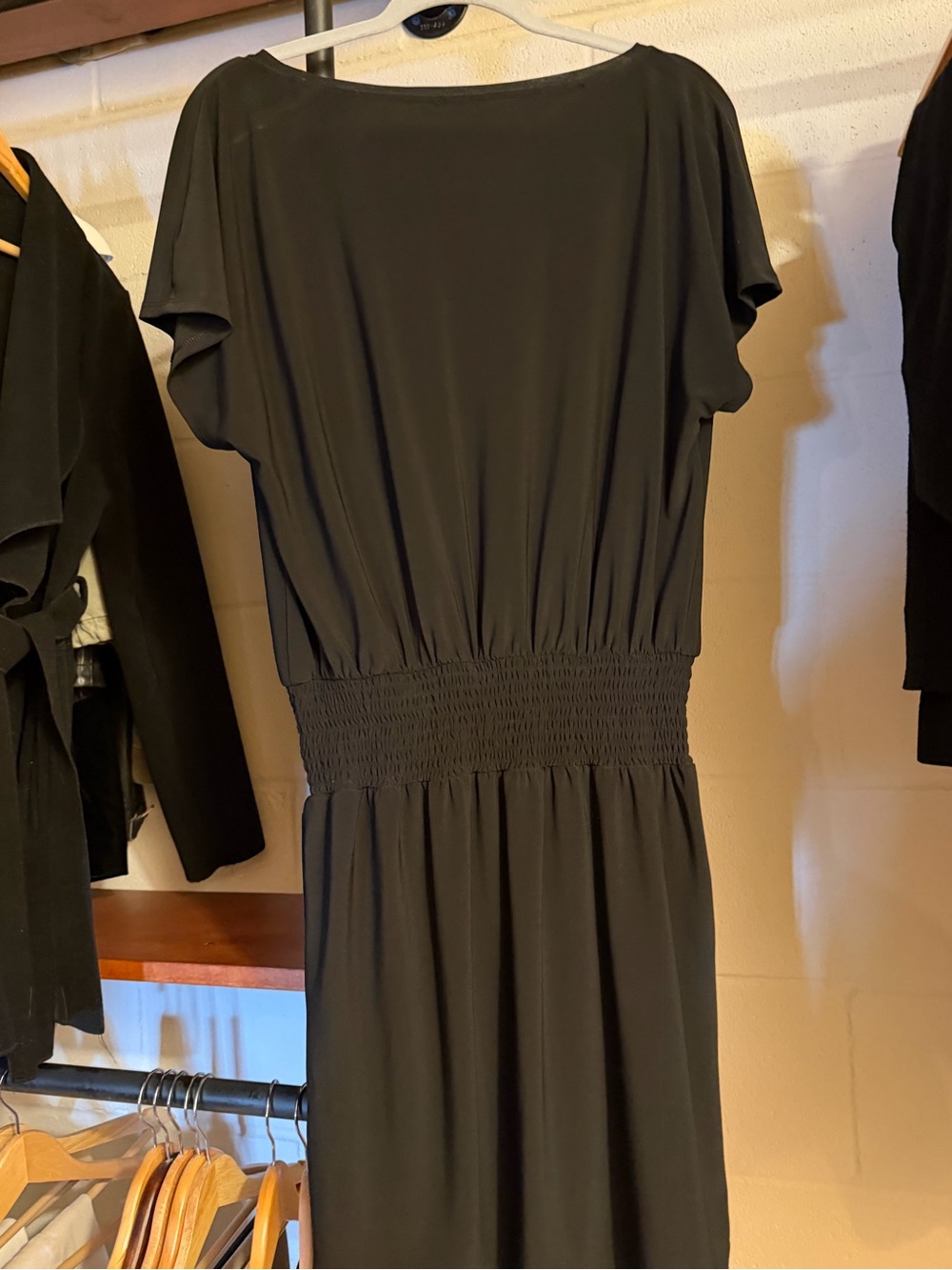 White House Black Market Black Midi Dress with Smocked Waist